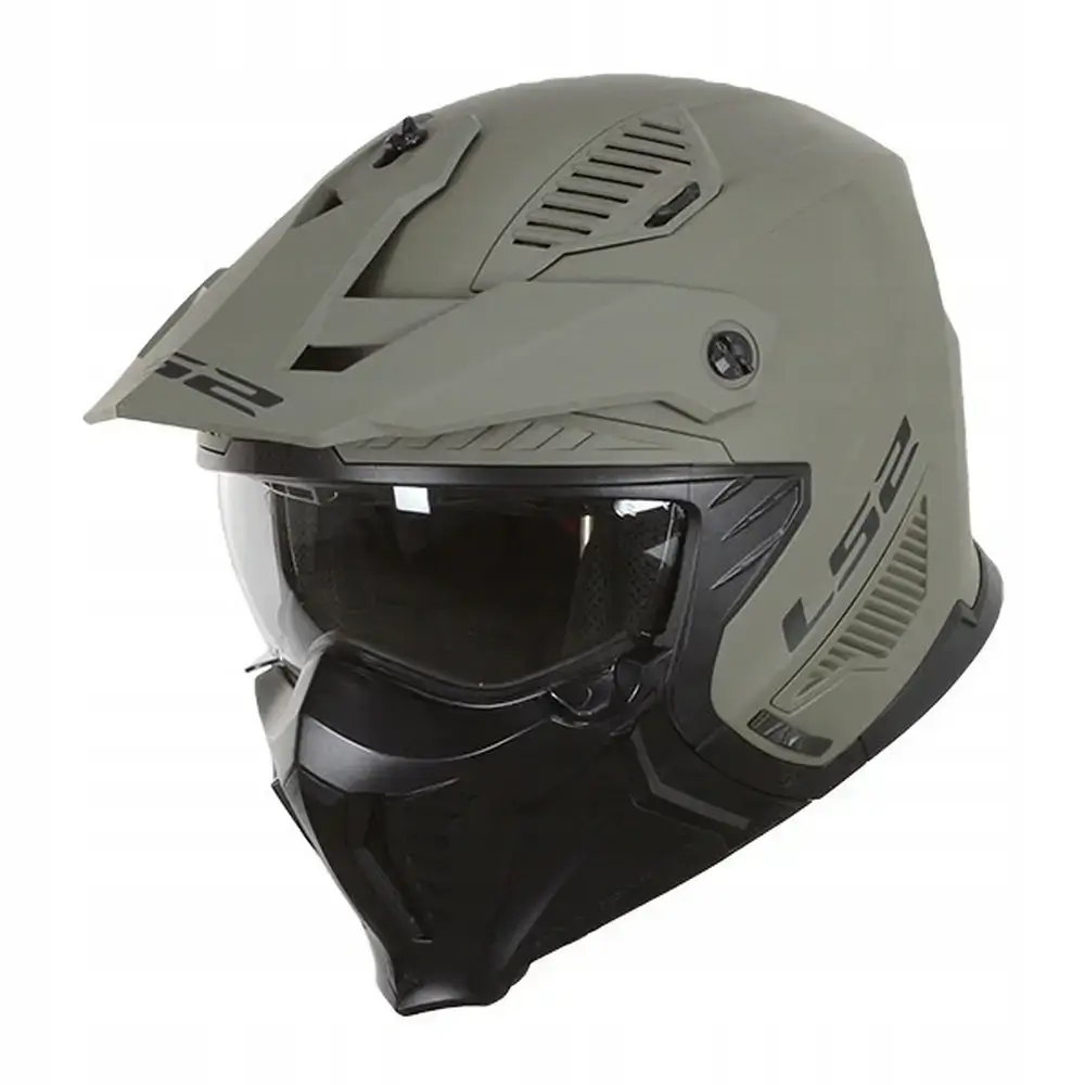 Kask motocyklowy LS2 OF606 SAND odpinana szczęka zielony + LATARKA GRATIS